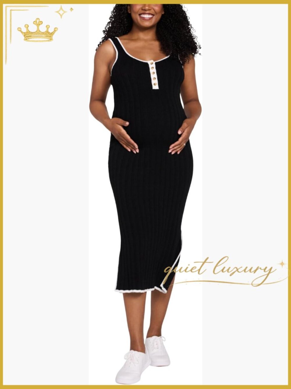 Sleeveless Scoop Neck Ribbed Maternity Bodycon Midi Dress